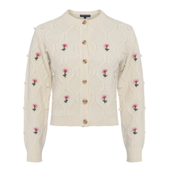 FRENCH Connection Kinsley Floral Embroidered Lambswool Cardigan in Vanilla Cream - Picture 12 of 12